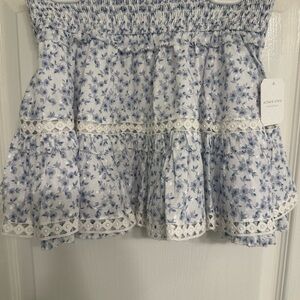 Altar'd State White and Blue Floral Mini Skirt